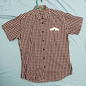 Men's Short Sleeve Shirt size S plaid red white black Slim Fit